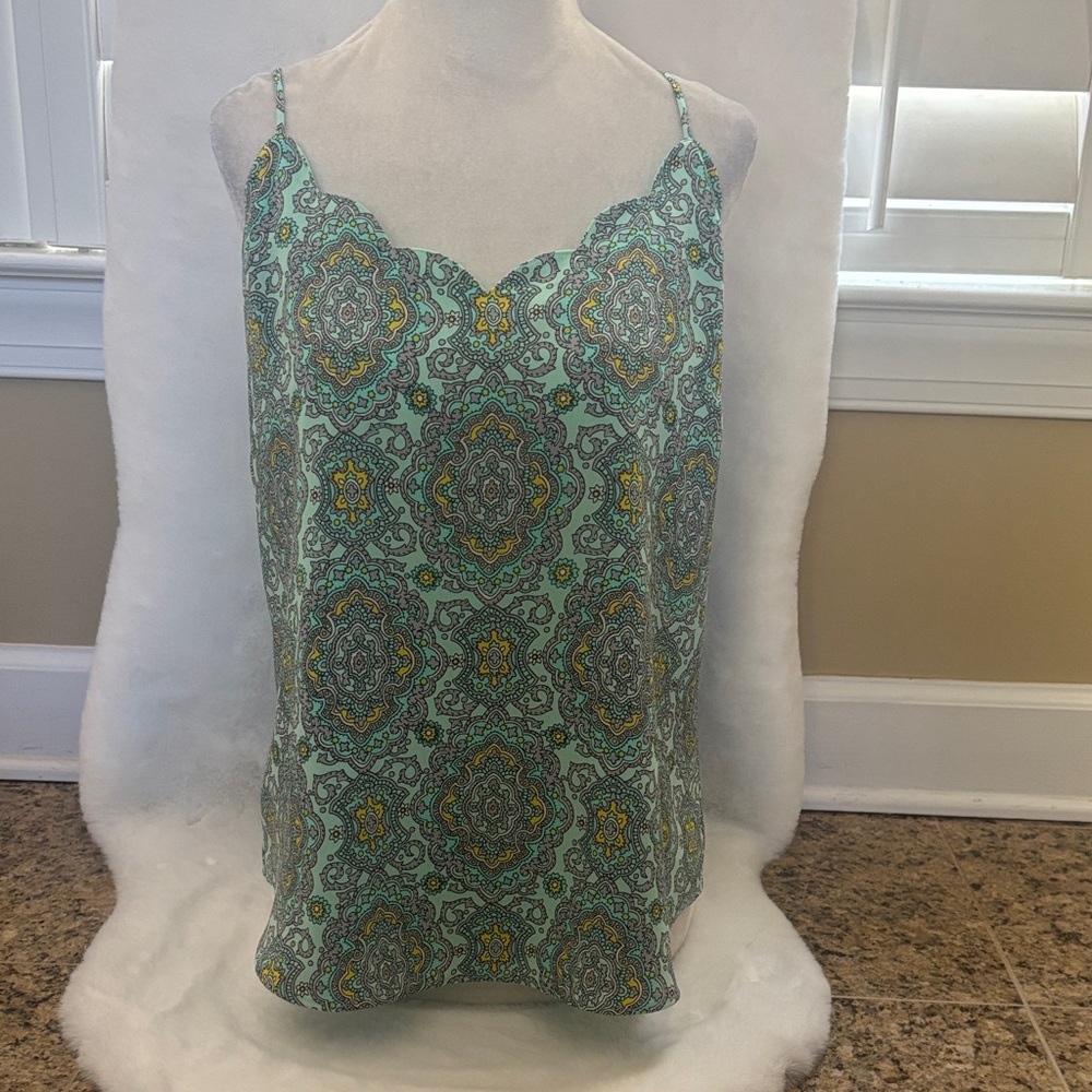J. Crew Mint Paisley Scallop-Edge Camisole with Yellow Accents